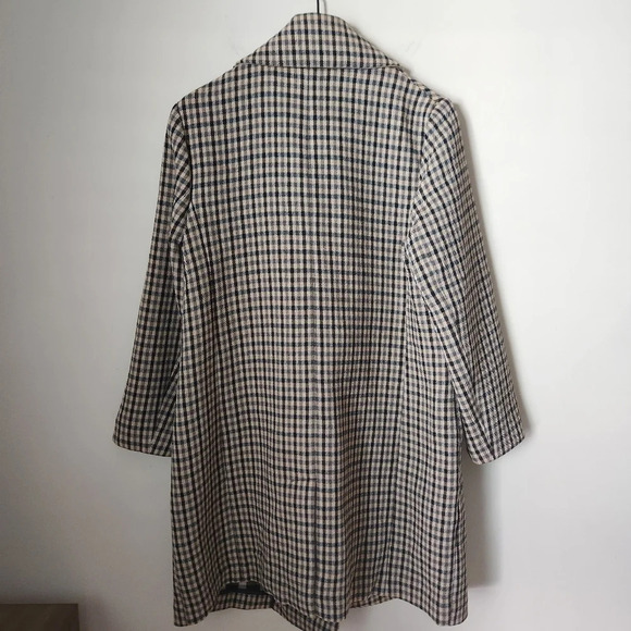 Banana Republic | Italian Double Faced Top Coat Camel/Black Plaid - Sz L Petite - Picture 11 of 15